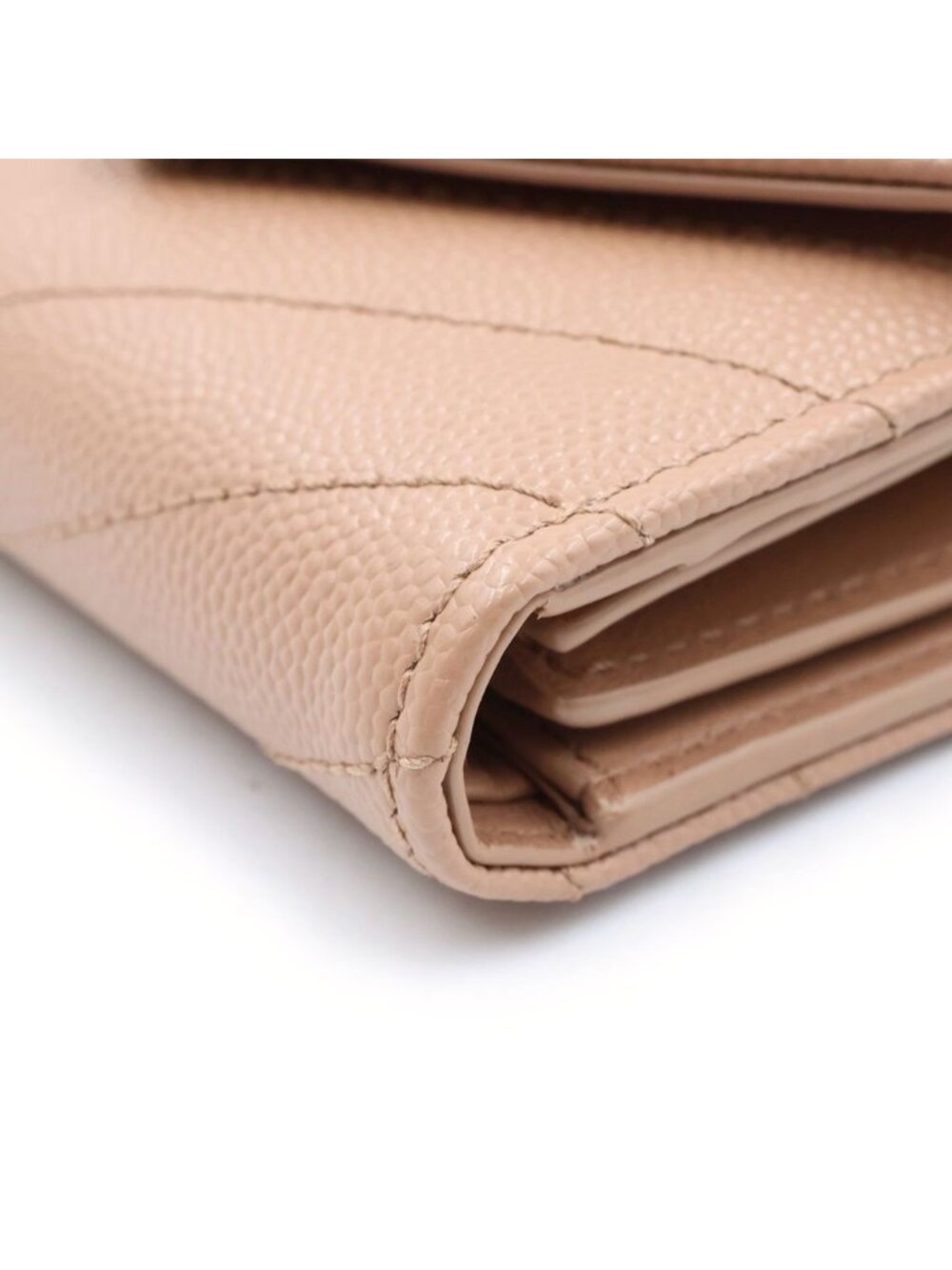 Saint Laurent Paris Cassandra Trifold Wallet Compact Coin Purse Beige Leather - Picture 5 of 6